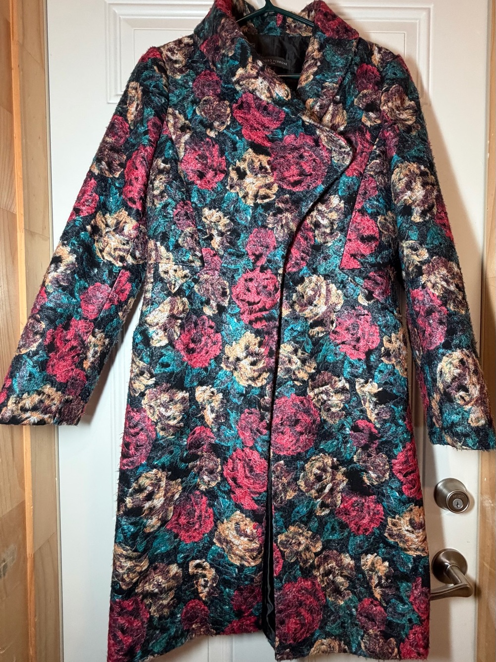 Dramatic Sandro Floral Wool-Textured Long Coat
